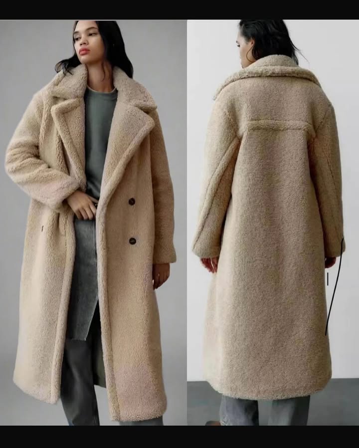 Women’s Longline Double-Breasted Teddy Coat