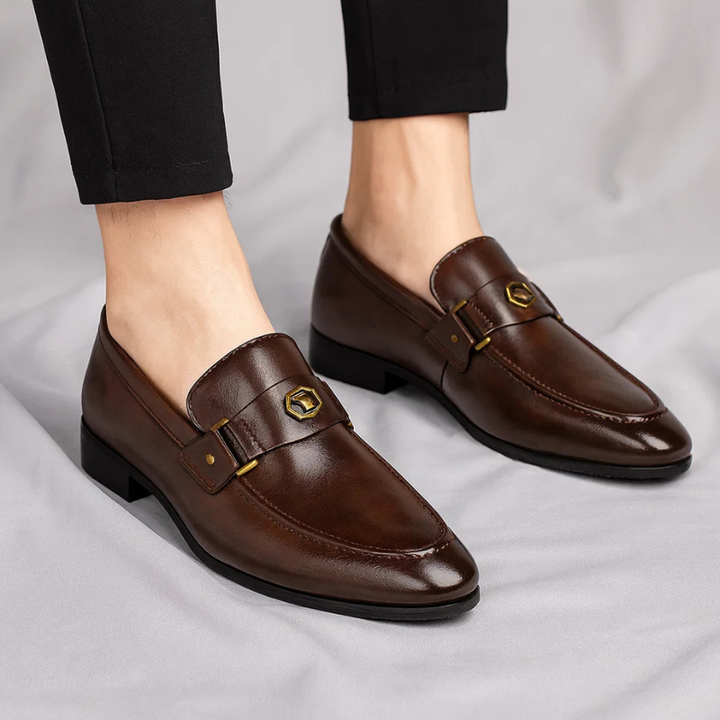 Men’s Leather Loafers with Gold Detail