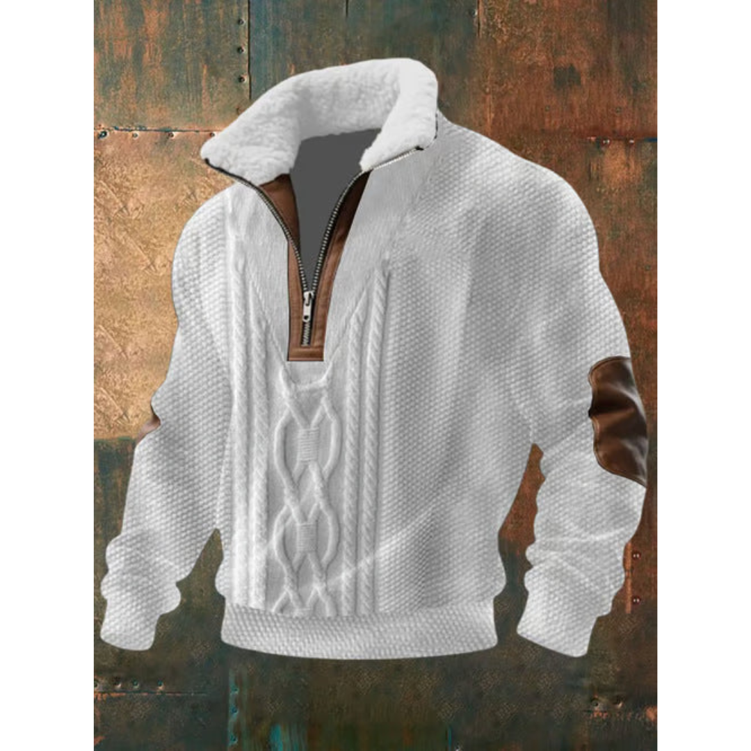 Men’s Fleece-Collar Cable-Knit Quarter-Zip Jumper