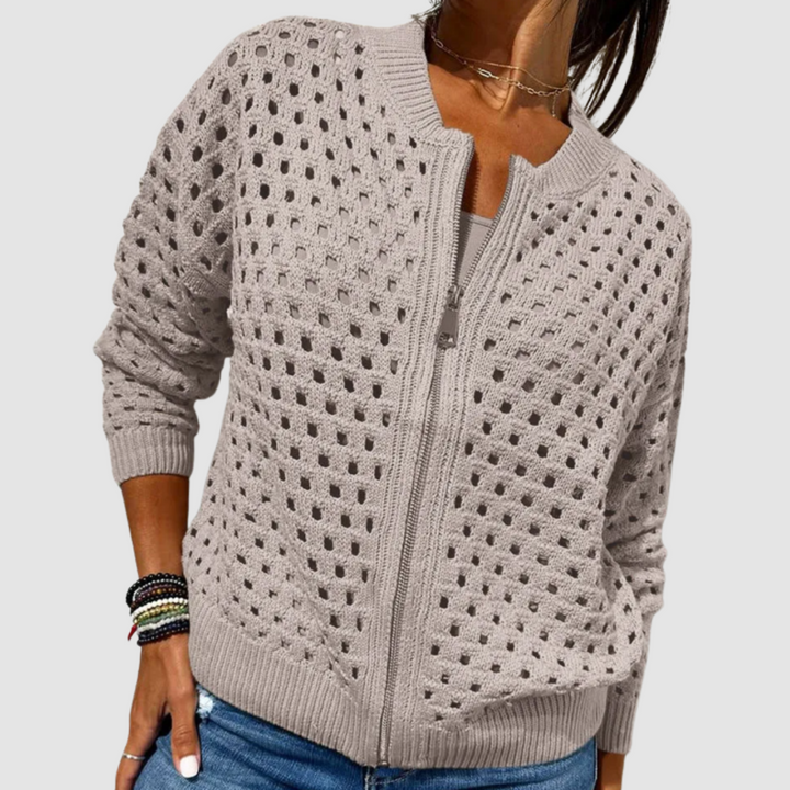 Women’s Open-Knit Zip-Up Cardigan