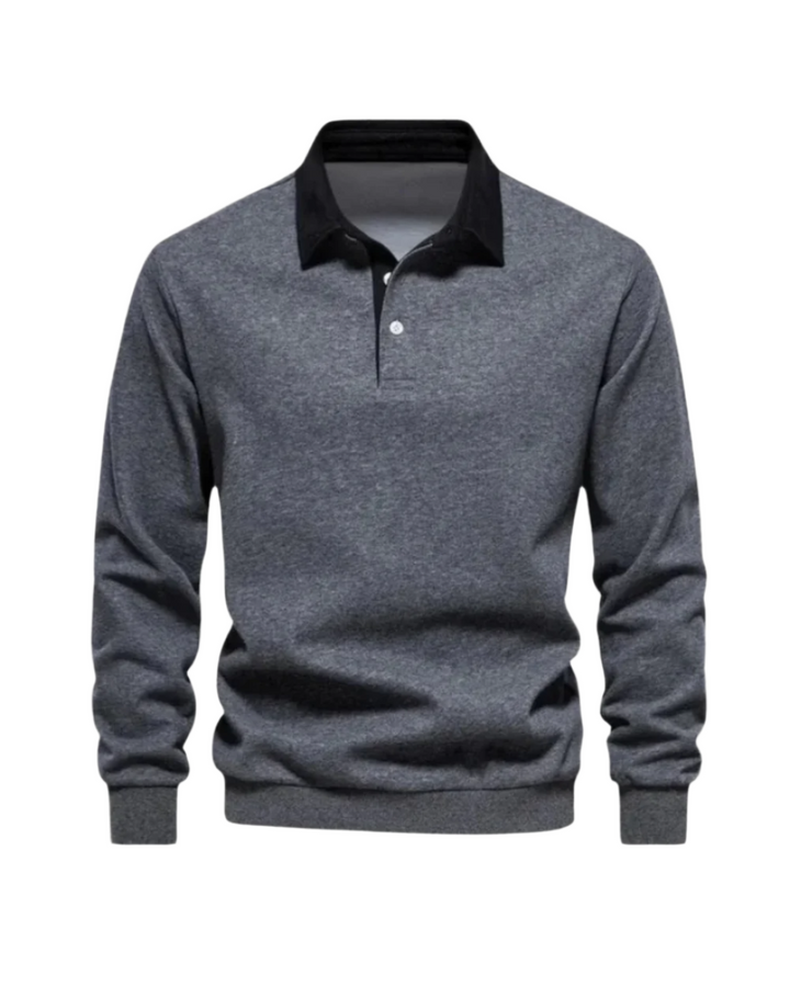 Men’s Long-Sleeve Polo Shirt with Contrast Collar