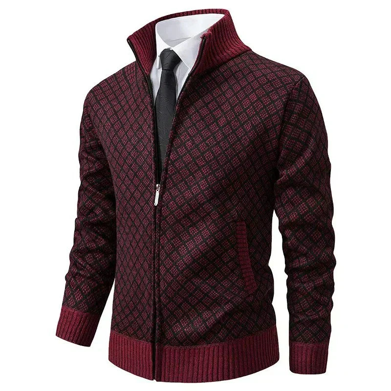 Men’s Textured Zip-Up Knitted Cardigan