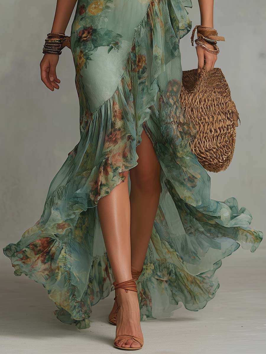 Aurora | Floral Maxi Dress with Romantic Asymmetrical Hem