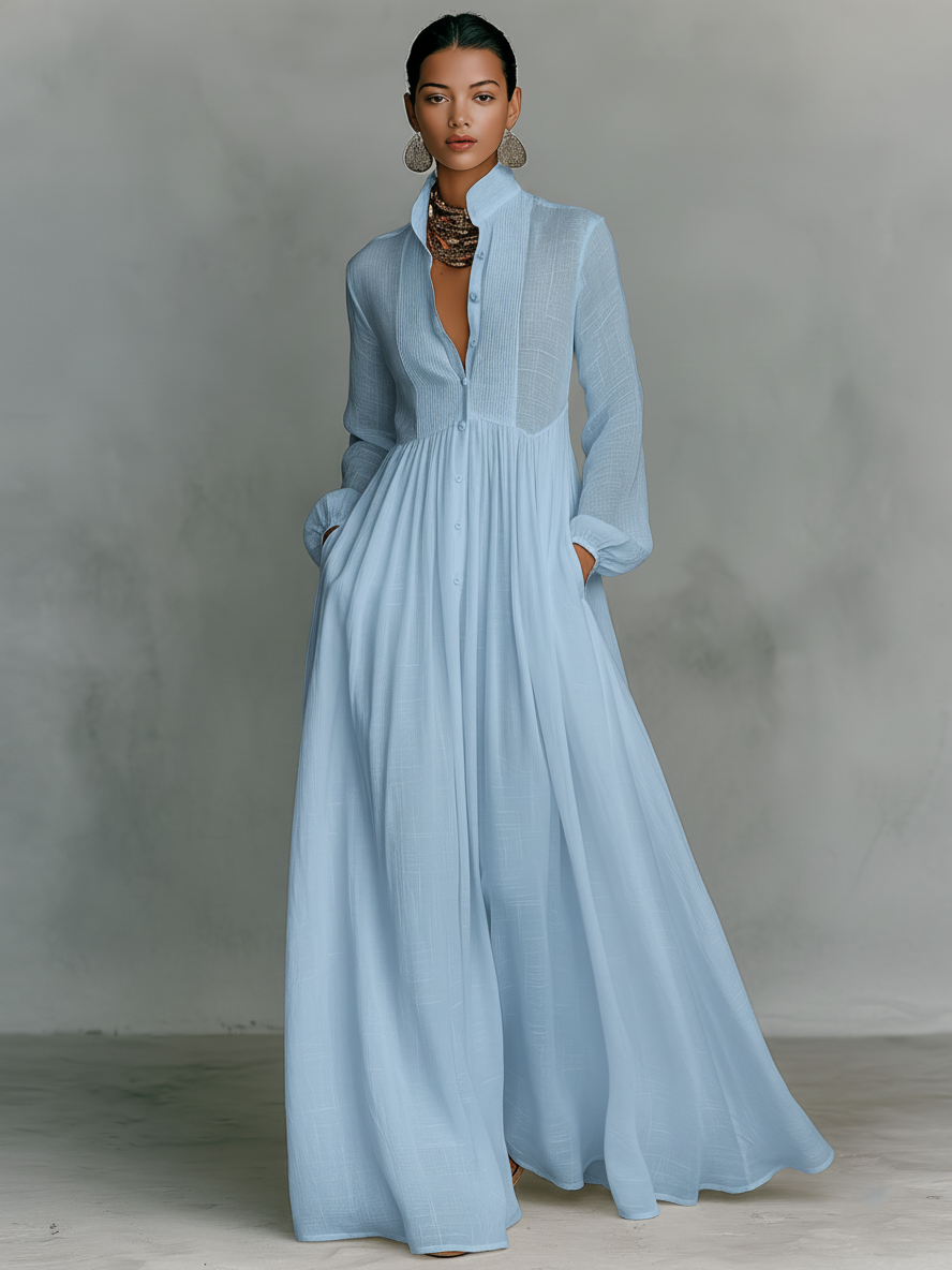 Sita | Maxi Dress with Patchwork, High Neck and Long Sleeves