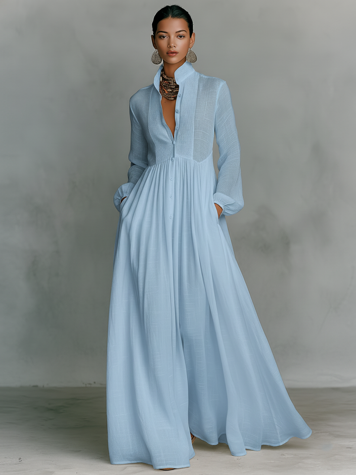 Sita | Maxi Dress with Patchwork, High Neck and Long Sleeves