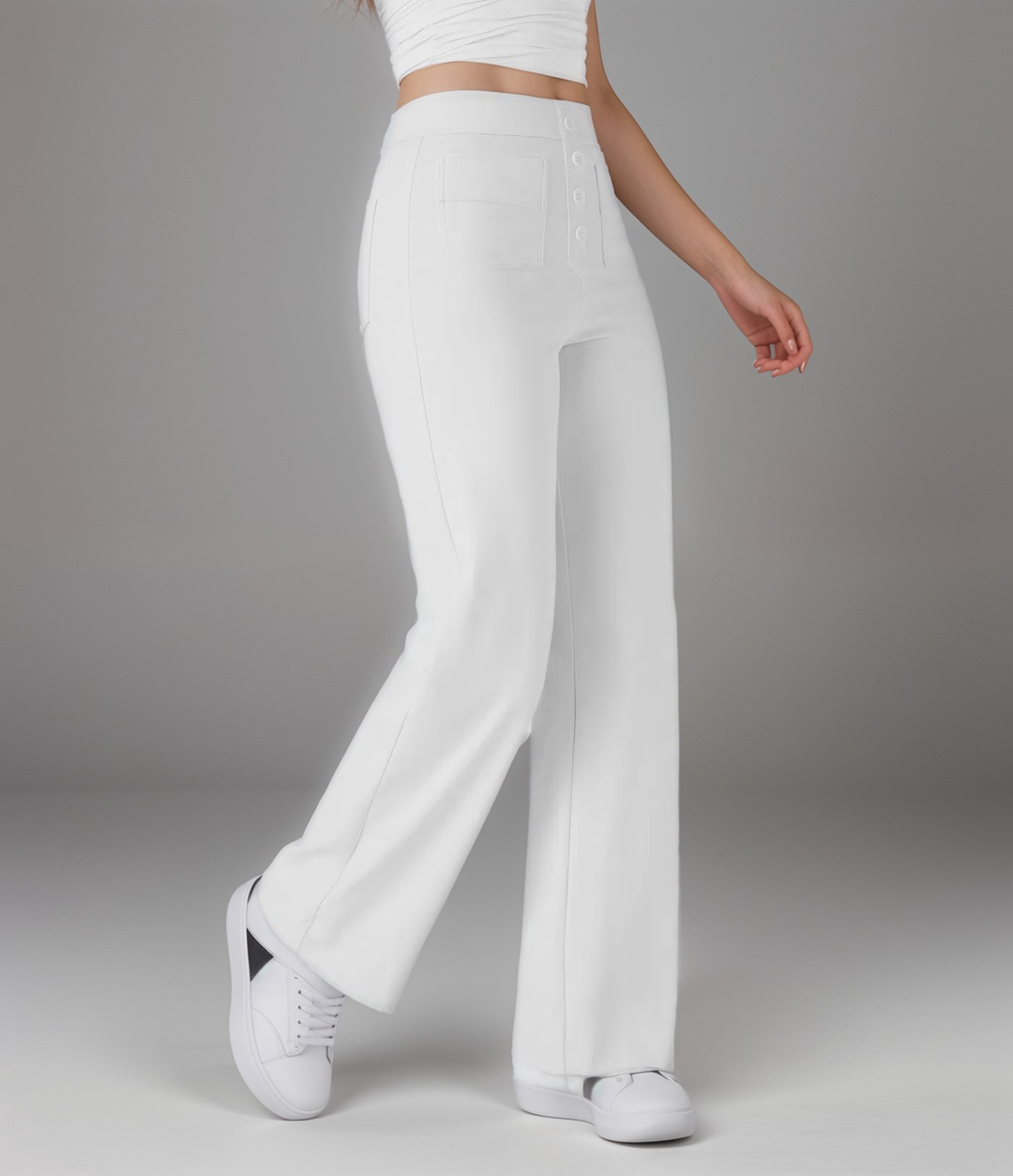 Women’s High-Waisted Button-Front Wide-Leg Trousers
