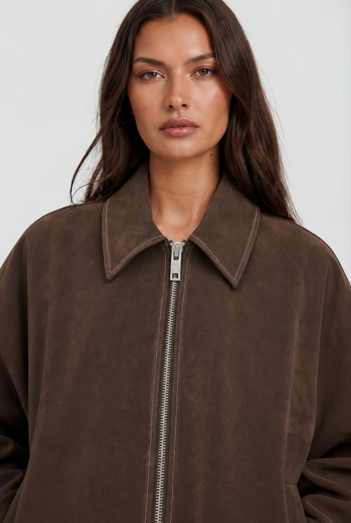 Womens Cropped Suede Zip Jacket