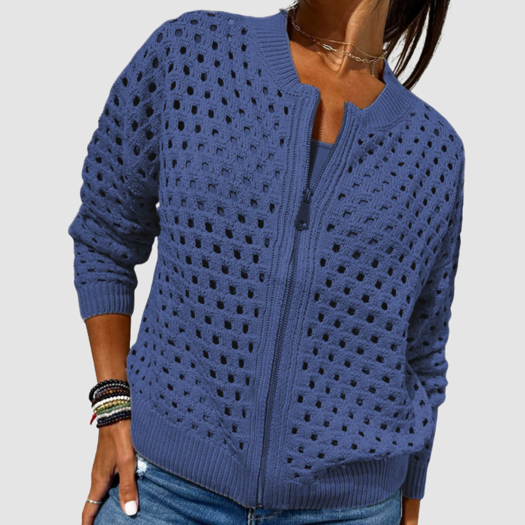 Women’s Open-Knit Zip-Up Cardigan