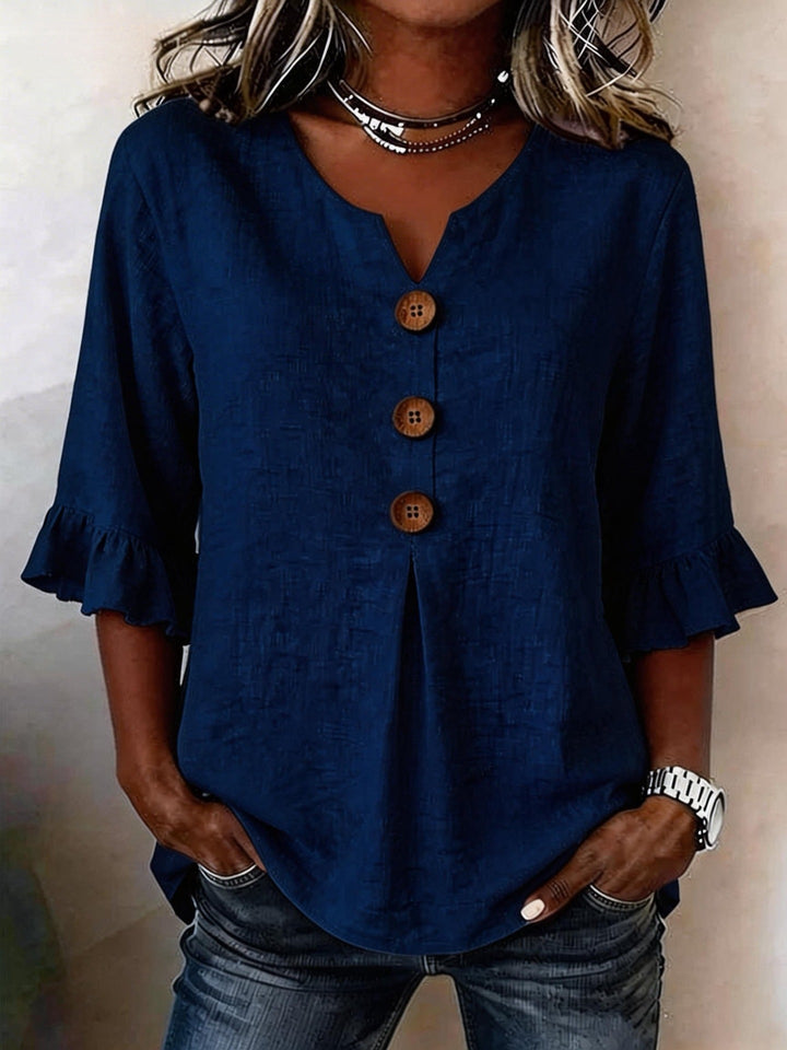 Women’s Button-Front Ruffle-Sleeve Blouse