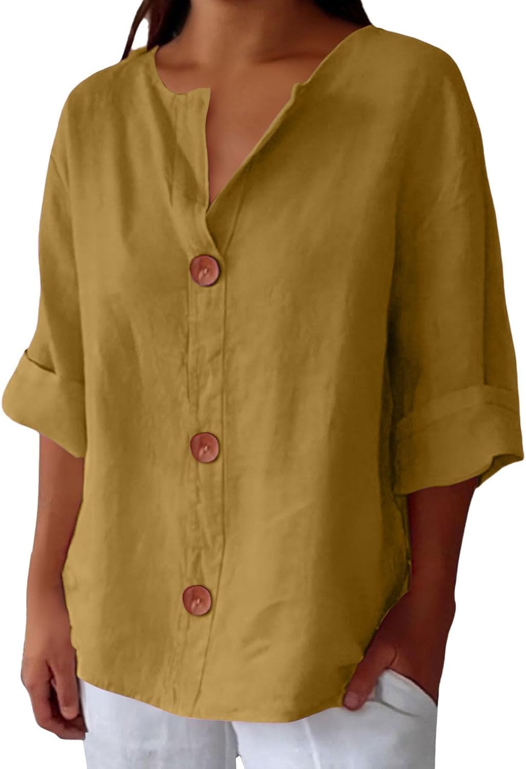 Women’s V-Neck Button-Up Shirt
