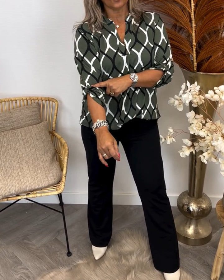 Women’s Geometric-Print V-Neck Blouse