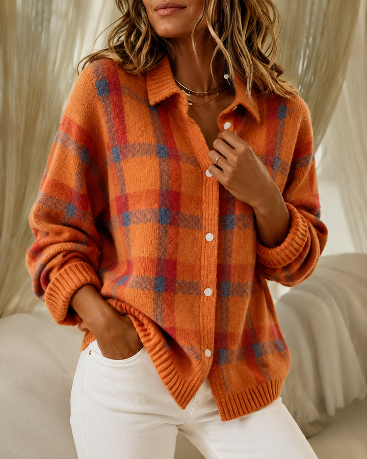 Women’s Checked Button-Up Knitted Cardigan