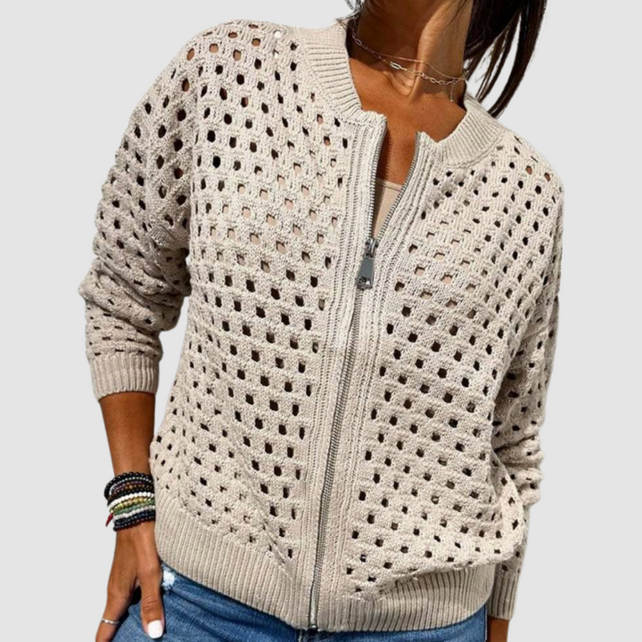 Women’s Open-Knit Zip-Up Cardigan