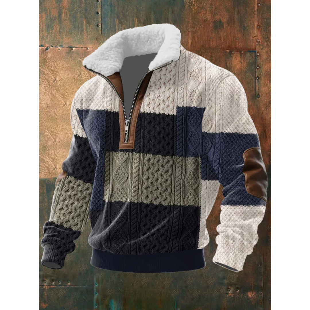 Men’s Fleece-Collar Cable-Knit Quarter-Zip Jumper