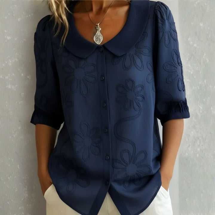 Women’s Floral Embroidered Peter Pan Collar Blouse