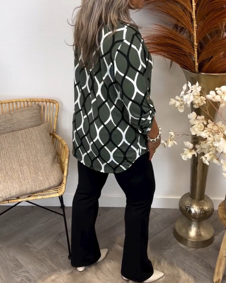 Women’s Geometric-Print V-Neck Blouse