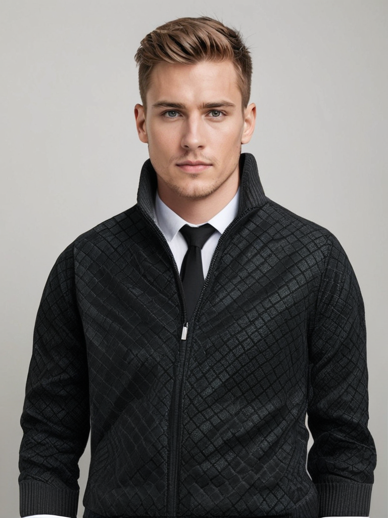 Men’s Textured Zip-Up Knitted Cardigan