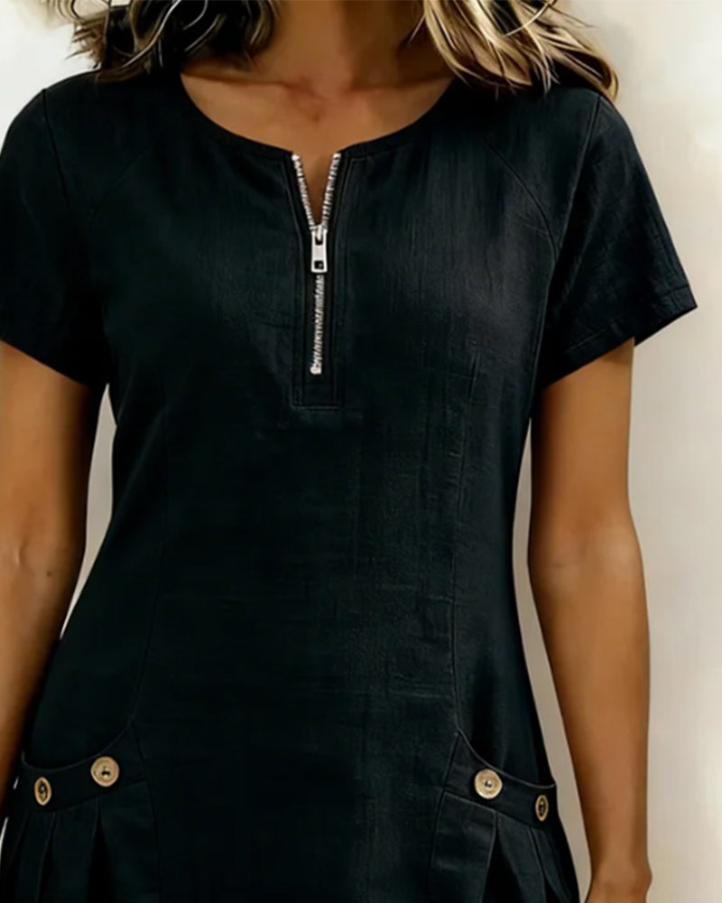 Ellie | Cotton Dress with Zipper Pocket