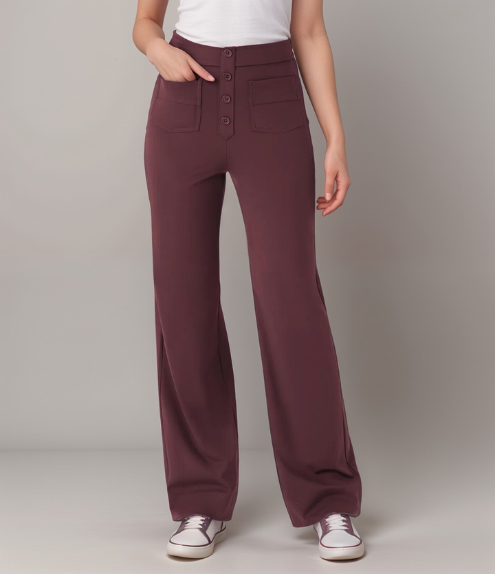 Women’s High-Waisted Button-Front Wide-Leg Trousers
