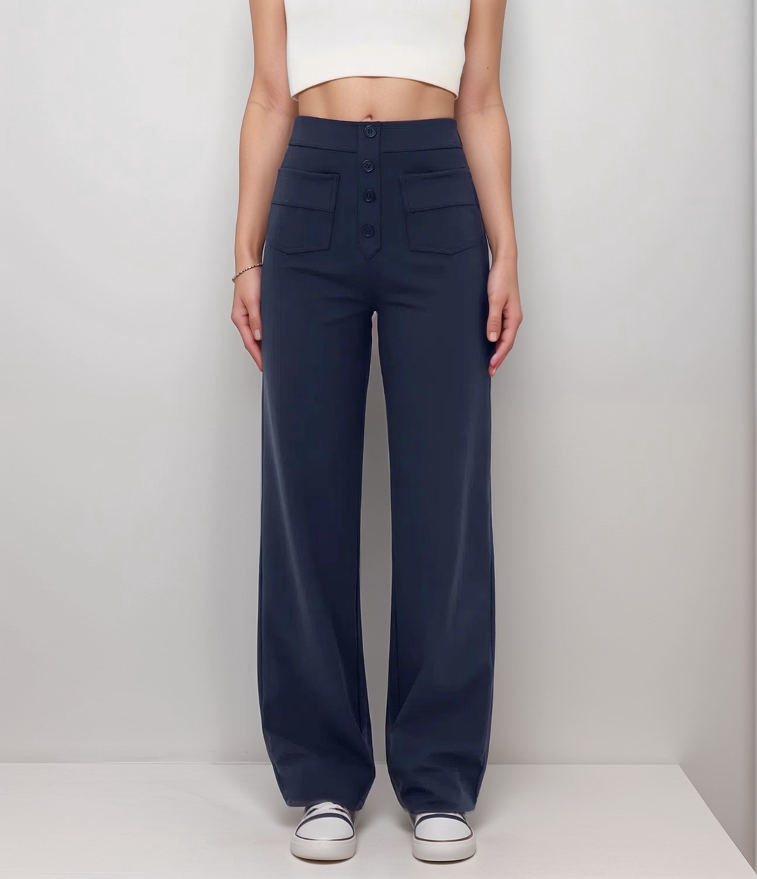 Women’s High-Waisted Button-Front Wide-Leg Trousers
