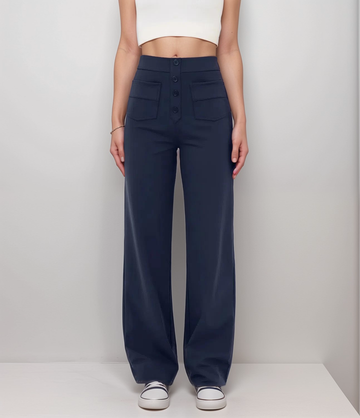 Women’s High-Waisted Button-Front Wide-Leg Trousers