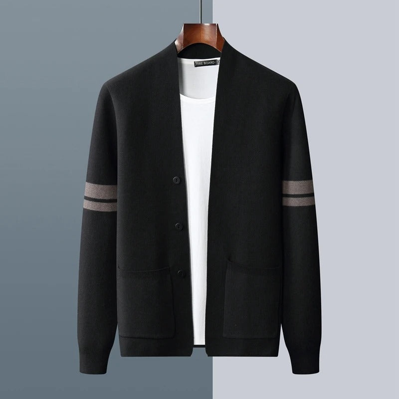 Men’s Striped-Sleeve Button-Up Cardigan