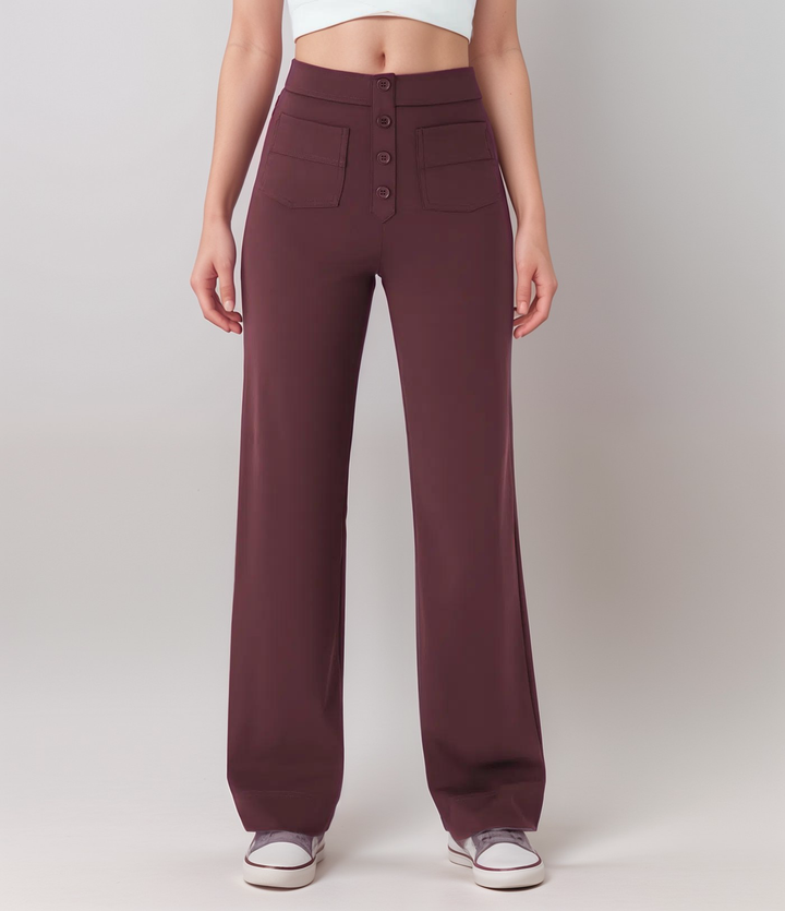 Women’s High-Waisted Button-Front Wide-Leg Trousers
