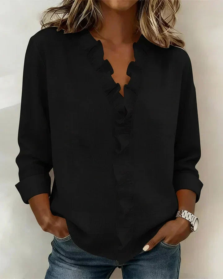 Women’s Ruffle-Front Long-Sleeve Blouse