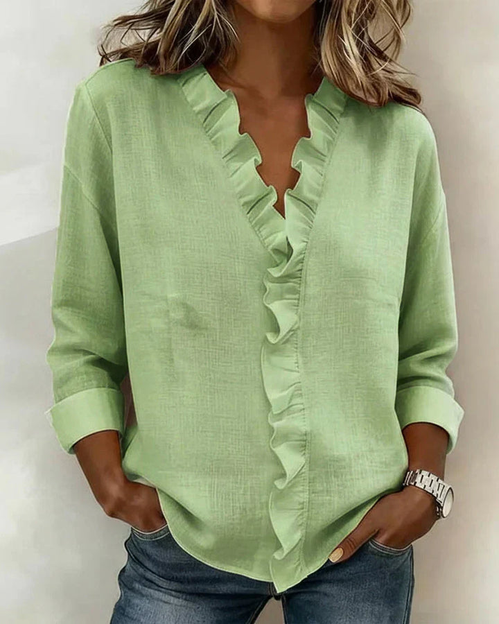 Women’s Ruffle-Front Long-Sleeve Blouse