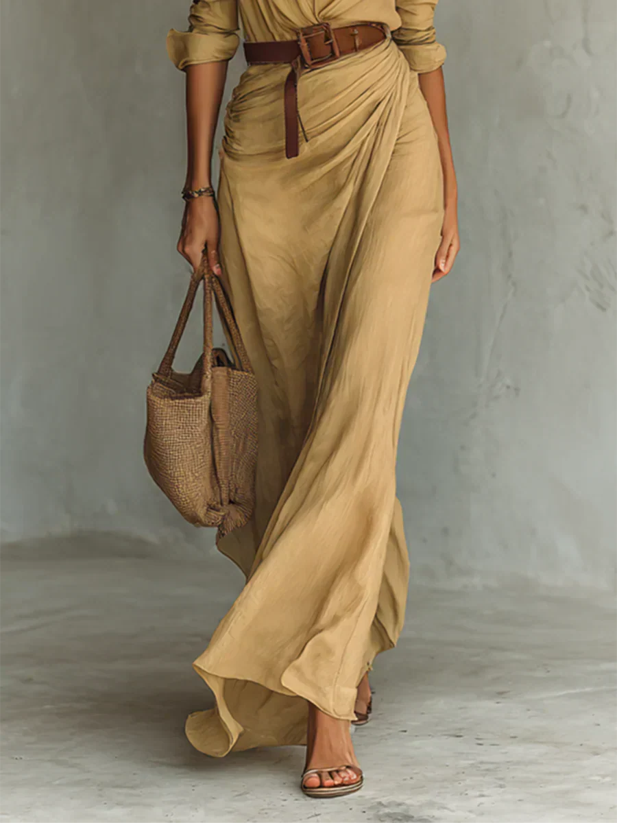 Camille™ | Maxi dress with lapels and a waist belt