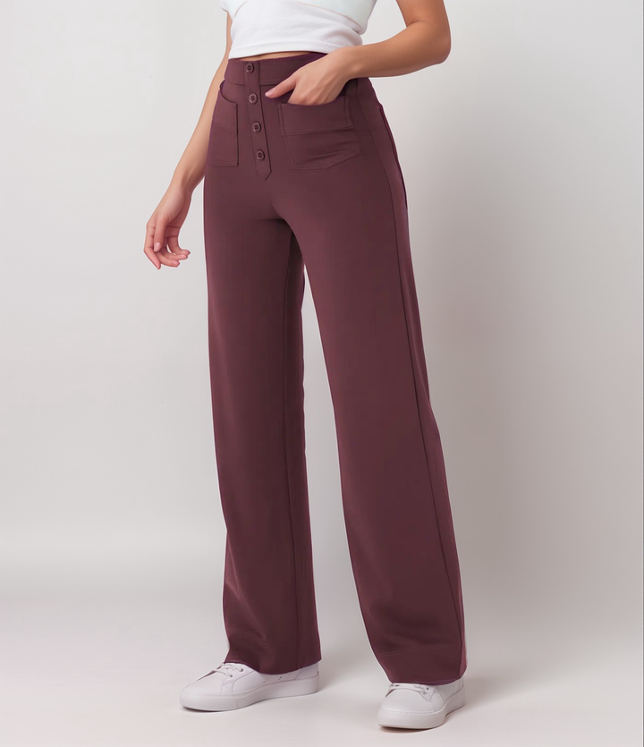 Women’s High-Waisted Button-Front Wide-Leg Trousers