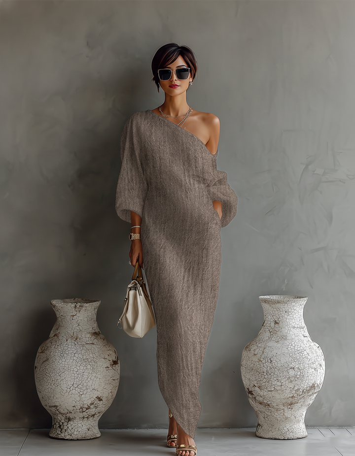 Isabella | Flowing Linen Off-Shoulder Dress