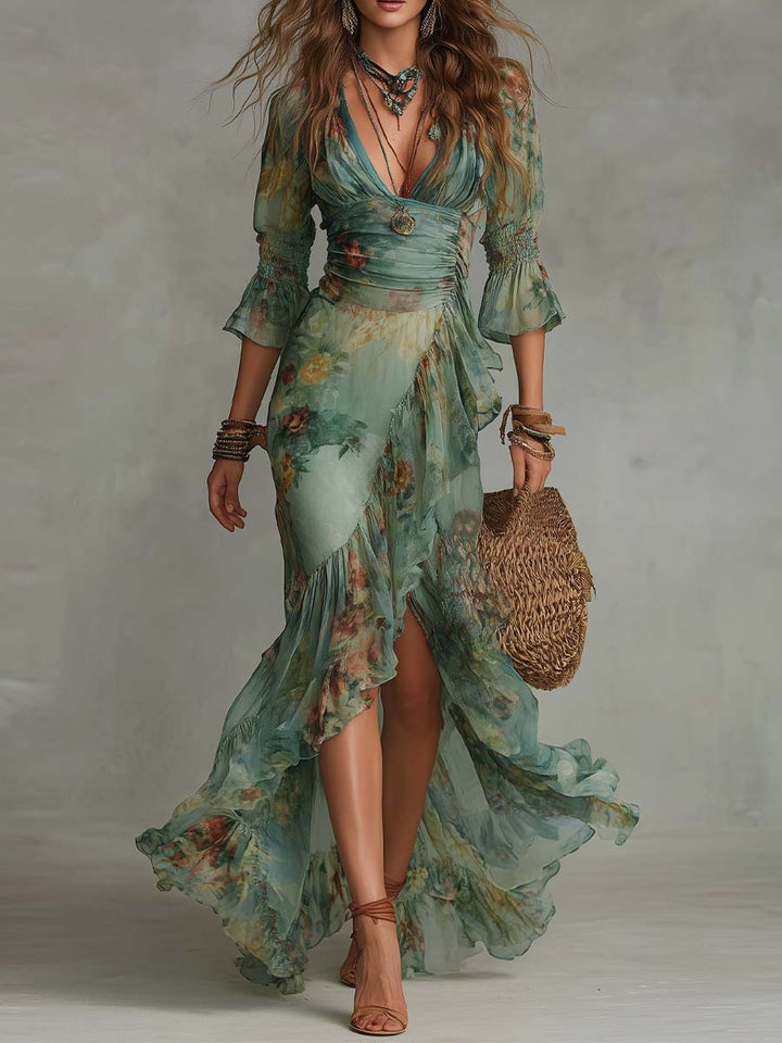 Aurora | Floral Maxi Dress with Romantic Asymmetrical Hem
