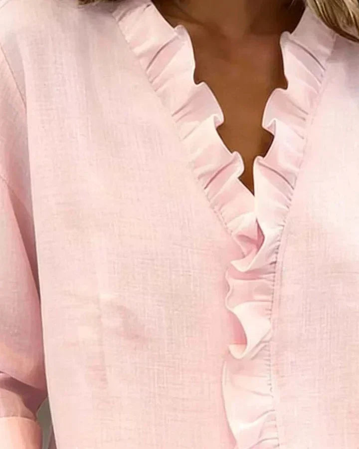 Women’s Ruffle-Front Long-Sleeve Blouse