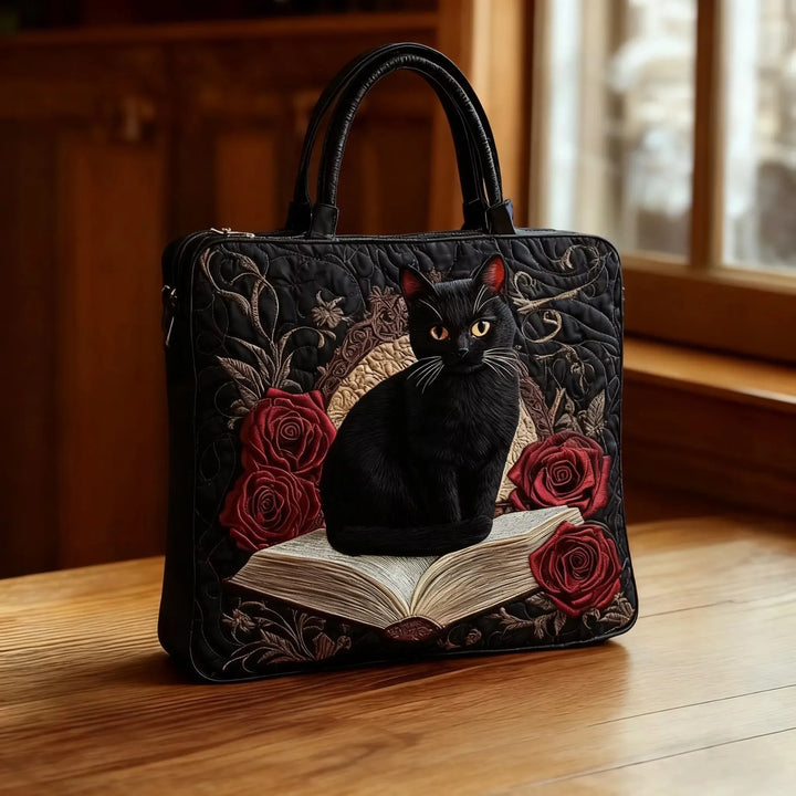 Quilted Tote- Black Cat on Books
