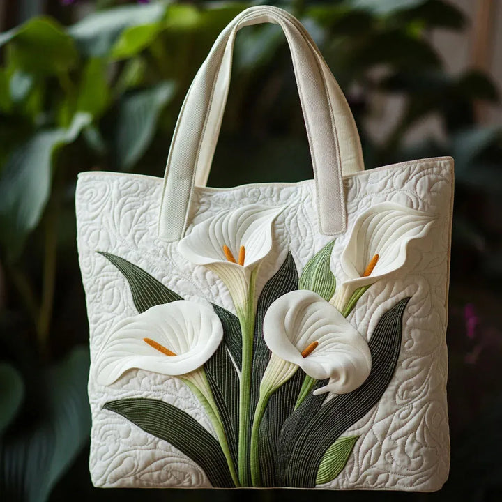 Quilted Tote - White Calla Lilies