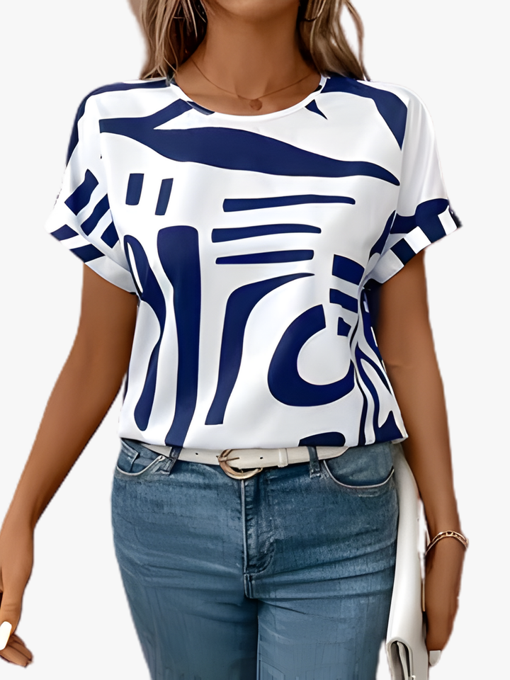 Women’s Abstract-Print T-Shirt – White & Navy