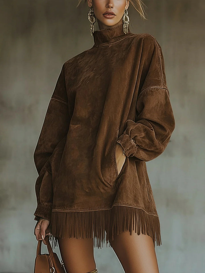Amalia | Dress with High Collar and Fringes