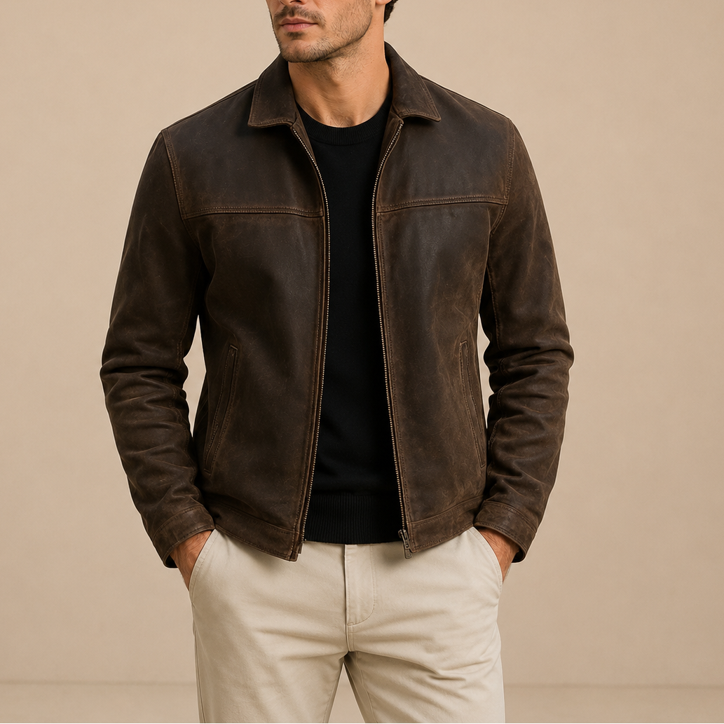 Men’s Suede Zip Jacket – Vintage Style