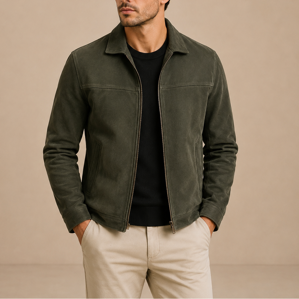 Men’s Suede Zip Jacket – Vintage Style