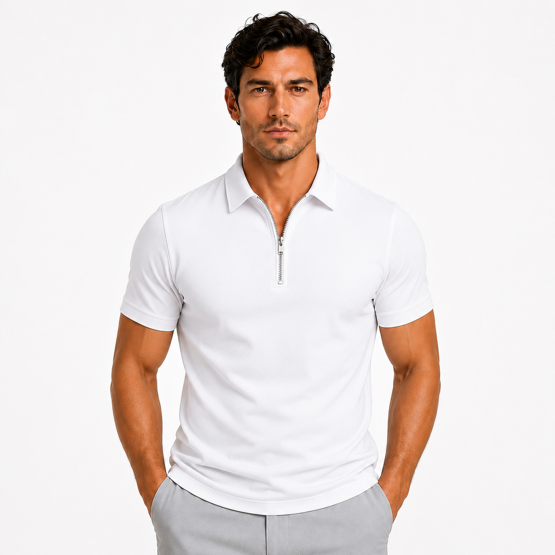 Men’s Slim-Fit Zip-Neck Polo Shirt