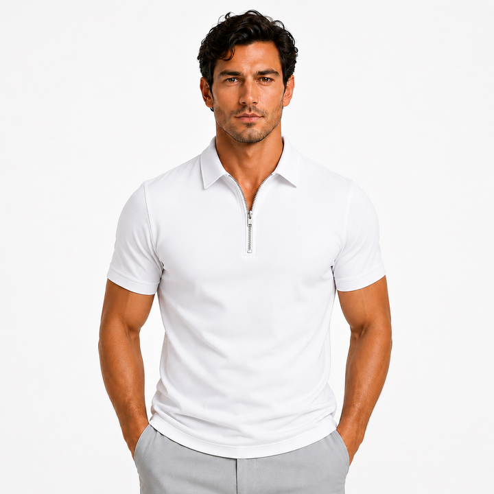 Men’s Slim-Fit Zip-Neck Polo Shirt
