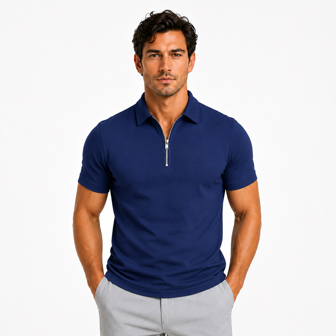 Men’s Slim-Fit Zip-Neck Polo Shirt