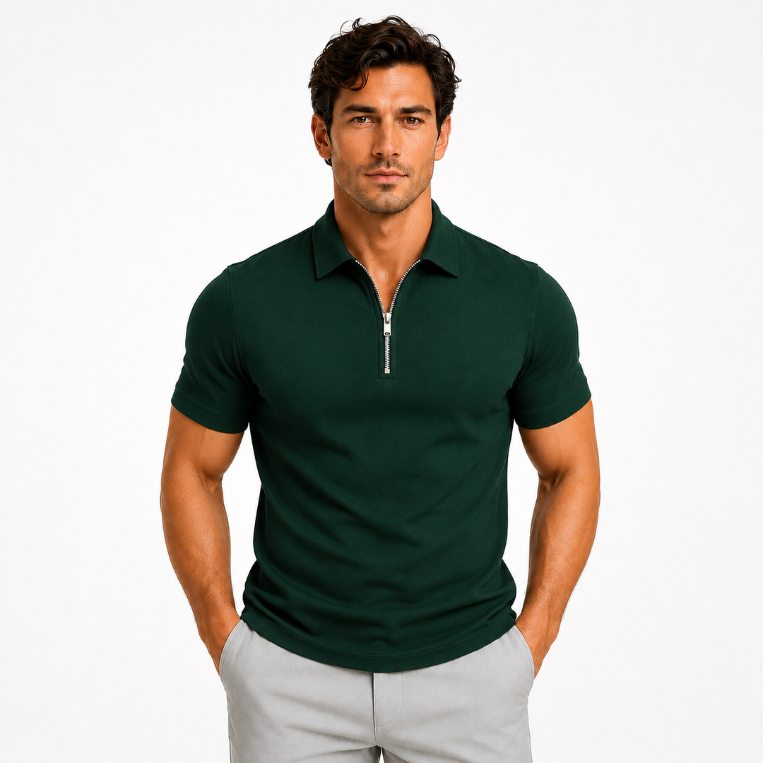 Men’s Slim-Fit Zip-Neck Polo Shirt