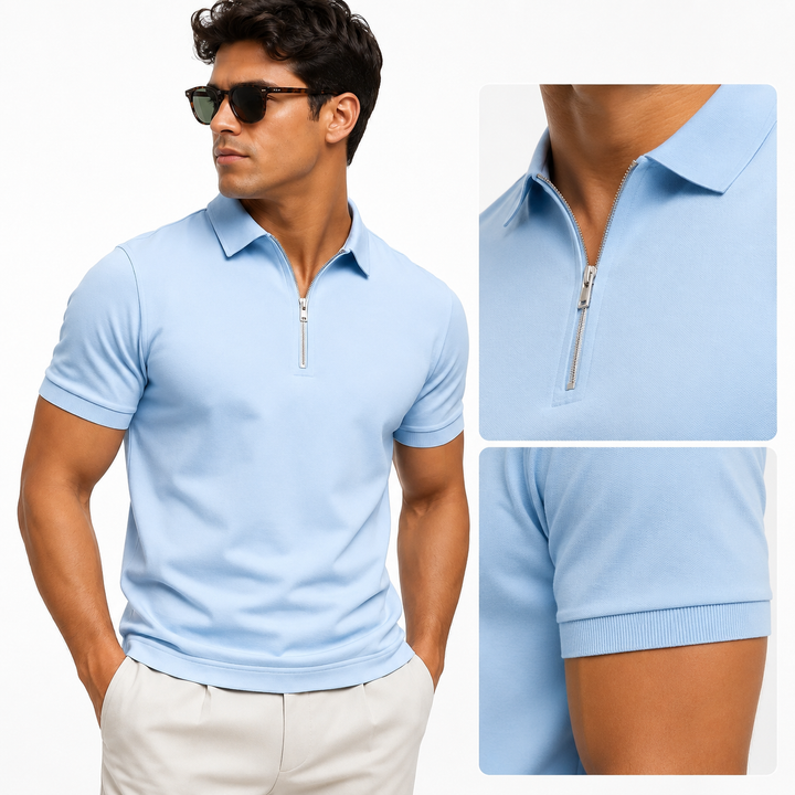 Men’s Slim-Fit Zip-Neck Polo Shirt