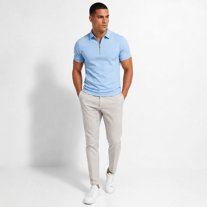 Men’s Slim-Fit Zip-Neck Polo Shirt