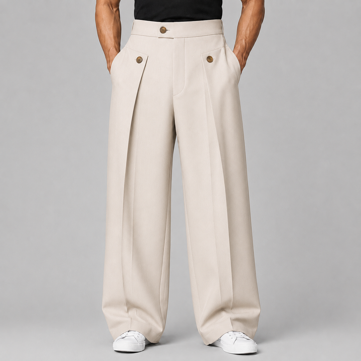 Men's Wide Leg Trousers with Front Pleats