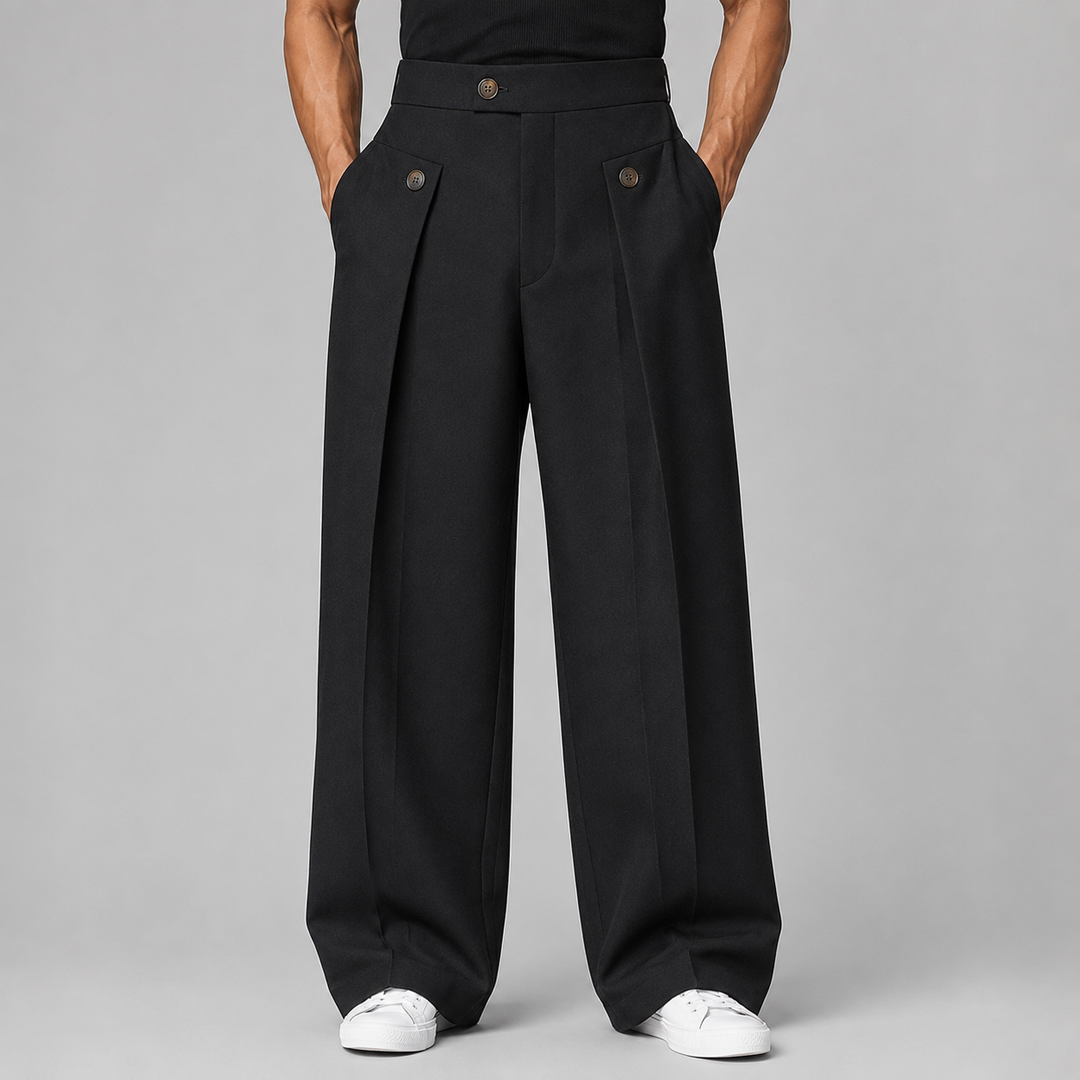 Men's Wide Leg Trousers with Front Pleats