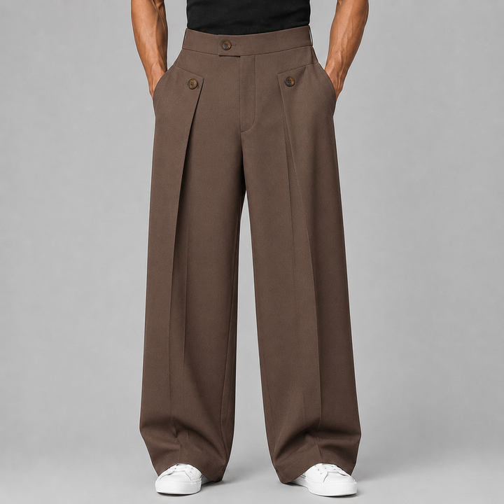 Men's Wide Leg Trousers with Front Pleats