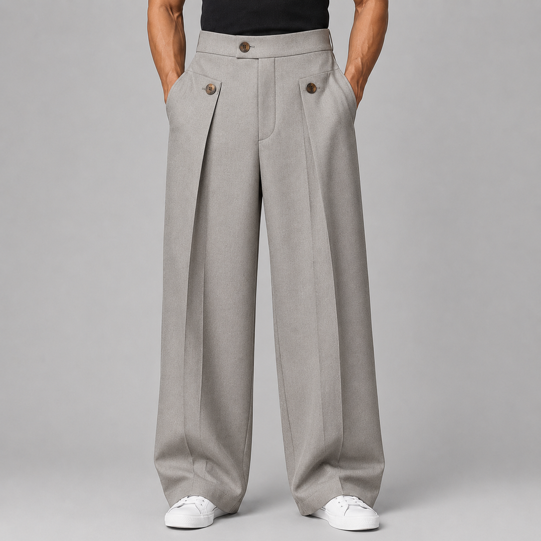 Men's Wide Leg Trousers with Front Pleats